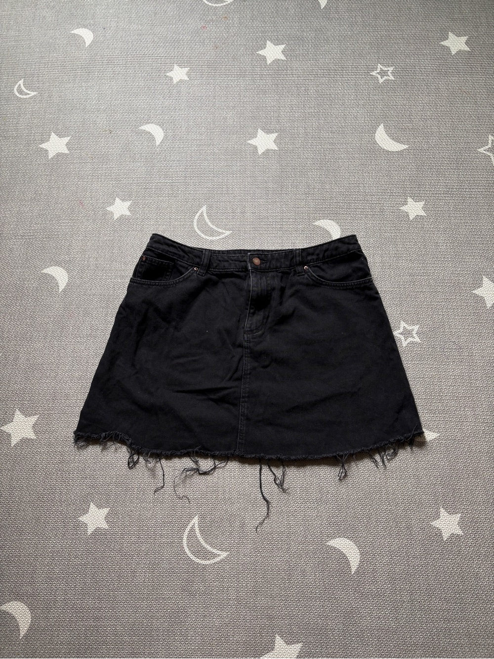 H&M Black Distressed A-Line Denim Mini Skirt